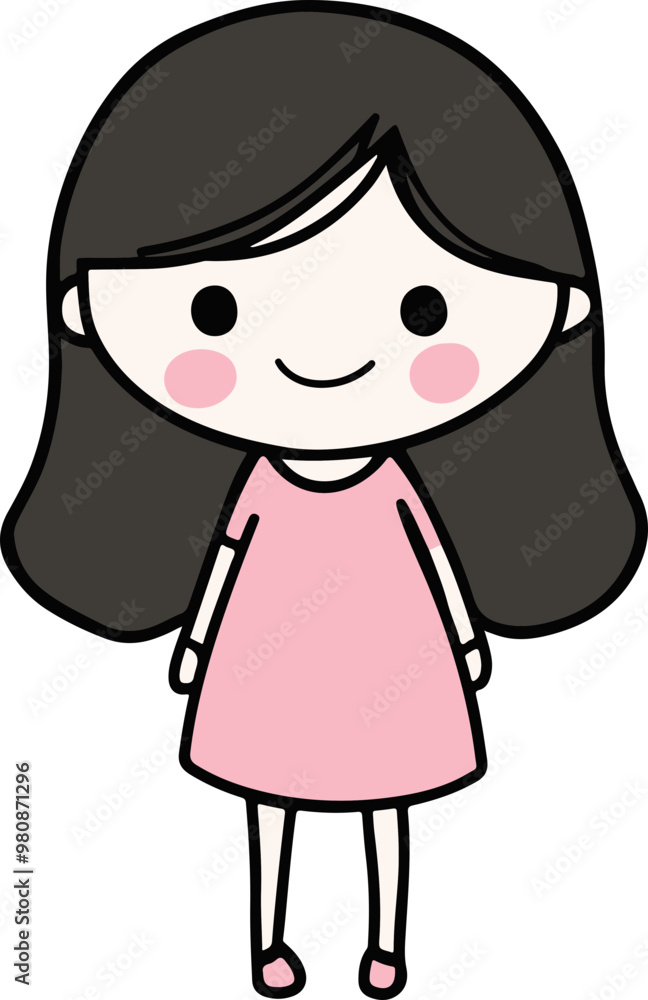 Cute Vector Character: Smiling Girl in Pink Dress Cute Vector Character: Smiling Girl in Pink Dress