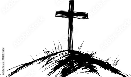 Vector Cross on Hill with Grass Elements