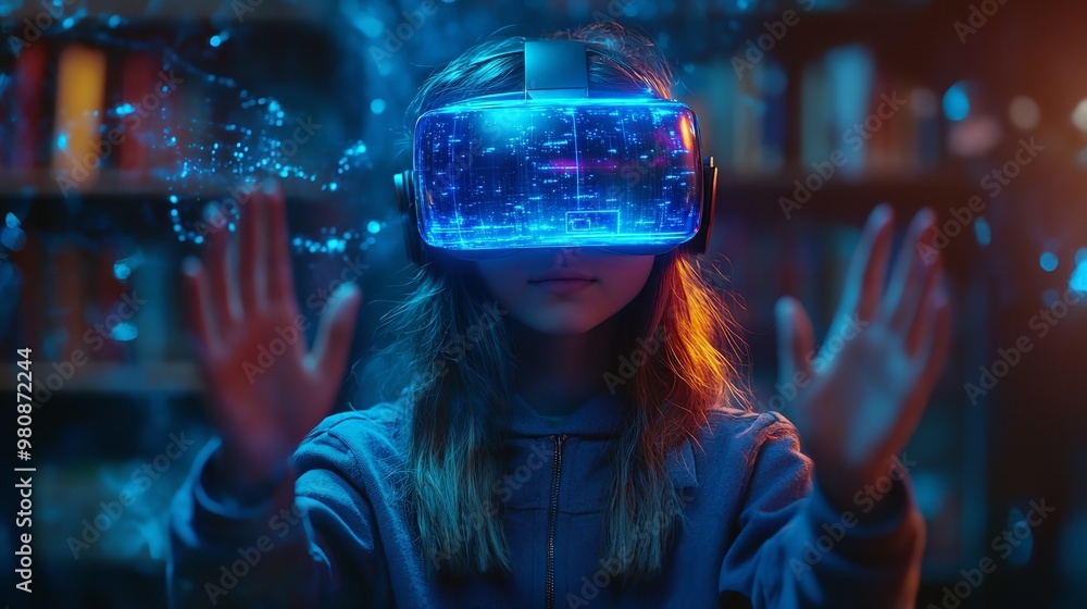 Exploring Virtual Worlds Through Cutting-Edge Technology in a Futuristic Setting at Night Exploring Virtual Worlds Through Cutting-Edge Technology in a Futuristic Setting at Night