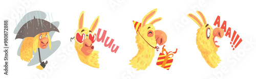 Cute Llama Character Head Emotion and Pose Vector Set