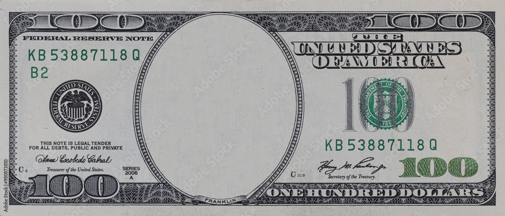 U.S. 100 dollar border with empty middle