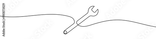Continuous line drawing of wrench. Single line drawing of a wrench. Line art wrench. Vector illustration.