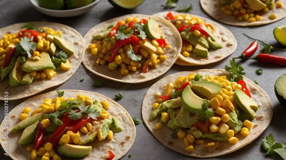 homemade tortillas with avocado, corn, hot peppers and herbs homemade tortillas with avocado, corn, hot peppers and herbs