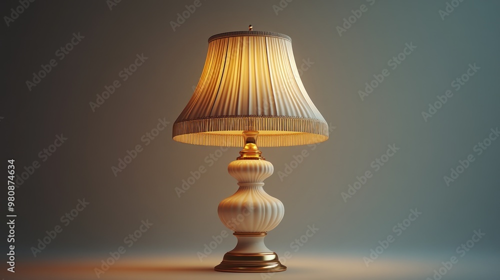 Elegant table lamp with a pleated shade, providing warm illumination. Elegant table lamp with a pleated shade, providing warm illumination.