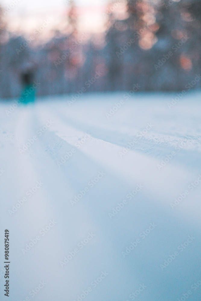 Close Up of the Snow of a Ski Track on a Cross-Country Ski Track Close Up of the Snow of a Ski Track on a Cross-Country Ski Track