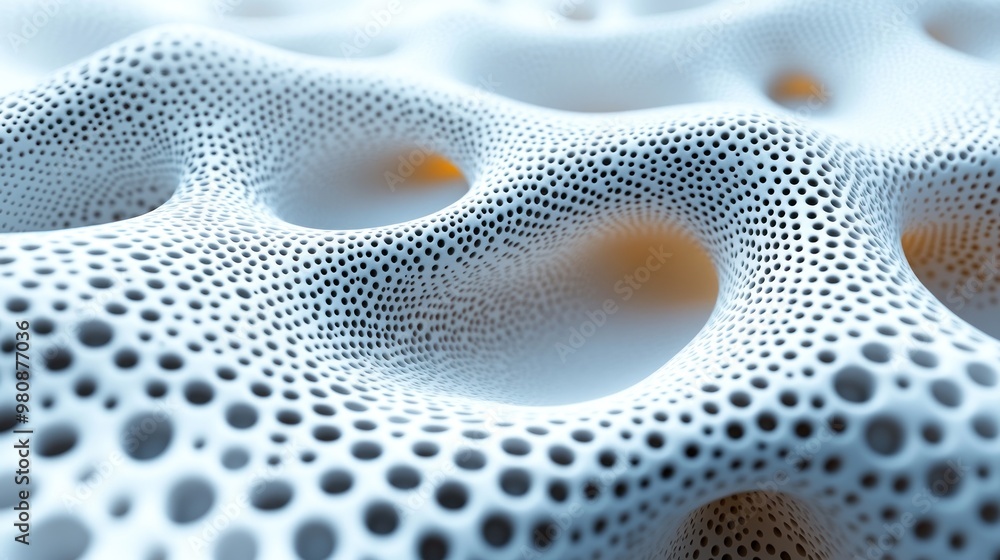 Abstract close-up of a porous, textured surface with a light hue. Abstract close-up of a porous, textured surface with a light hue.