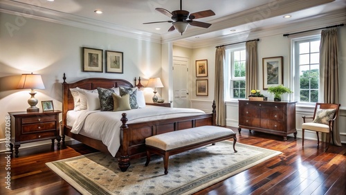 Wallpaper Mural Elegant refurbished colonial bedroom boasts freshly painted white walls, rich wood accents, and updated furniture Torontodigital.ca