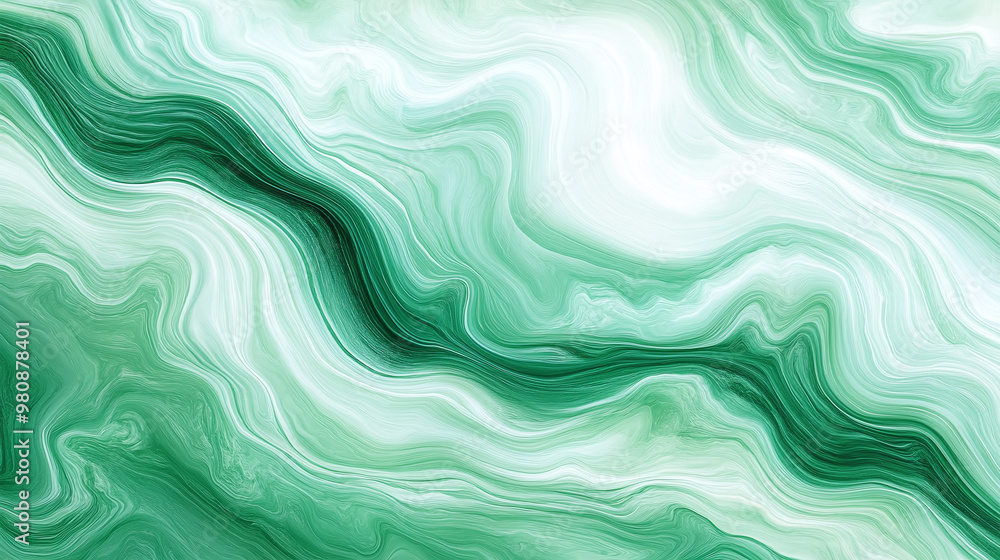 Fluid abstract waves in gentle shades of green and white, creating a serene atmospheric effect Fluid abstract waves in gentle shades of green and white, creating a serene atmospheric effect