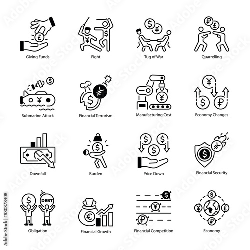 Collection of Trade Fight Outline Style Icons

