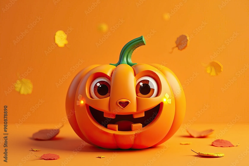 Magical Burning Pumpkin on an orange background with free space. Magical Burning Pumpkin on an orange background with free space.