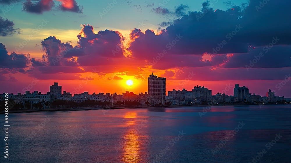 A sunset over Havana Bay. A sunset over Havana Bay.