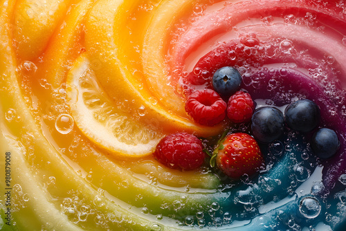 Fototapeta Naklejka Na Ścianę i Meble -  Abstract composition of colorful ingredients, swirling patterns of fruits and vegetables