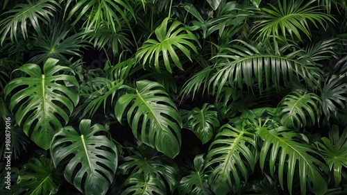 Background of tropical green leaves