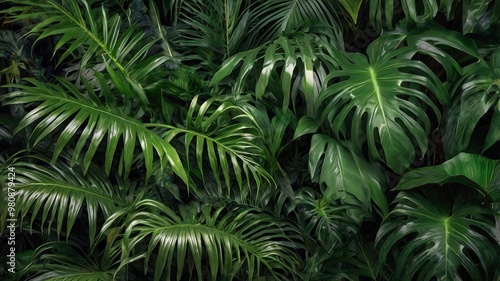 Background of tropical green leaves