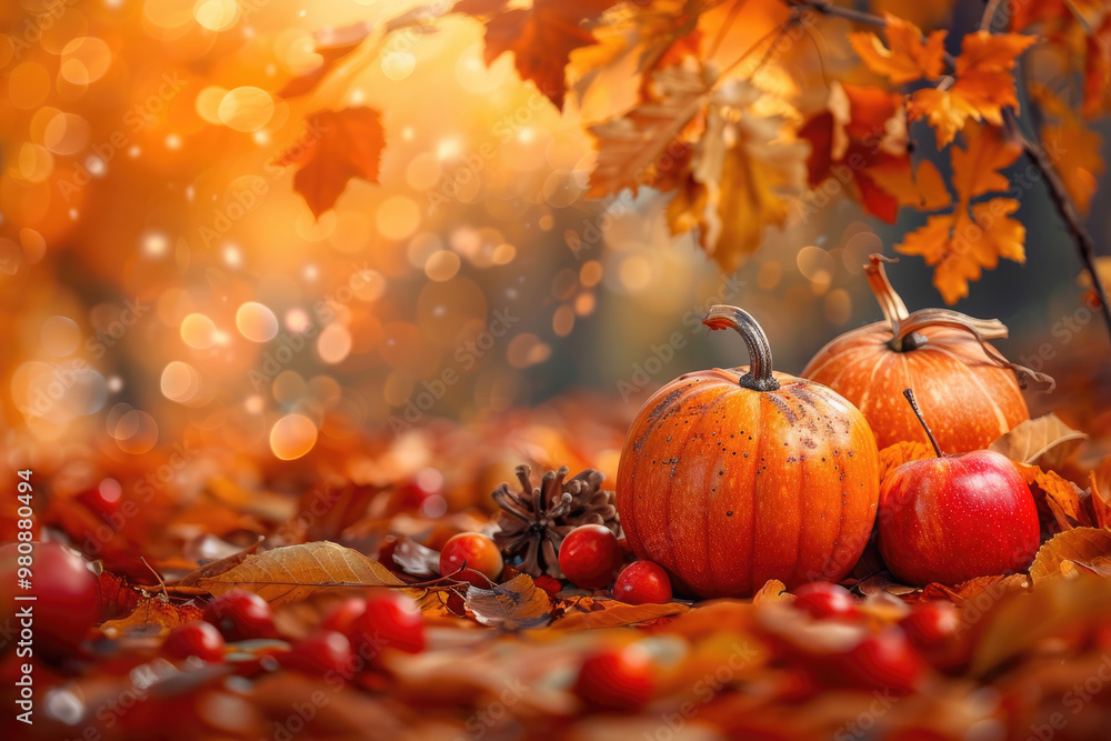 Heaps of Pumpkins in Vibrant Autumn Forest Heaps of Pumpkins in Vibrant Autumn Forest
