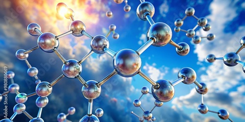 Ethereal molecular structure of C2H4O, also known as ethylene oxide, floats in mid-air, showcasing its intricate atomic photo