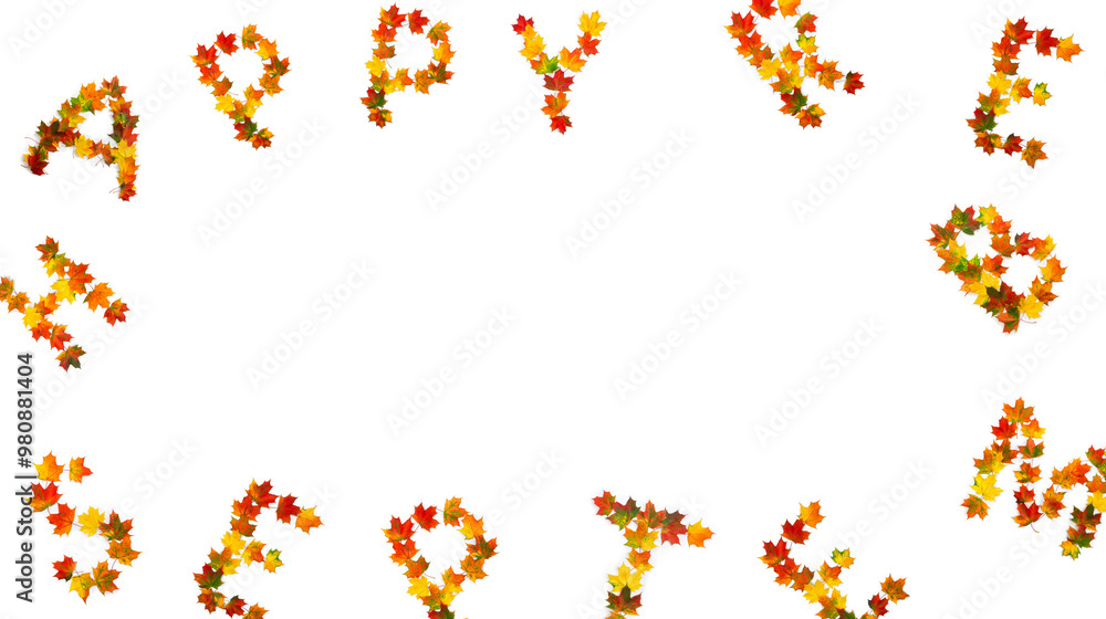 November lettering text from of colorful autumnal maple leaves on white background with space for text. Top view, flat lay November lettering text from of colorful autumnal maple leaves on white background with space for text. Top view, flat lay