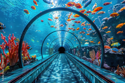 an underwater tunnel at the aquarium