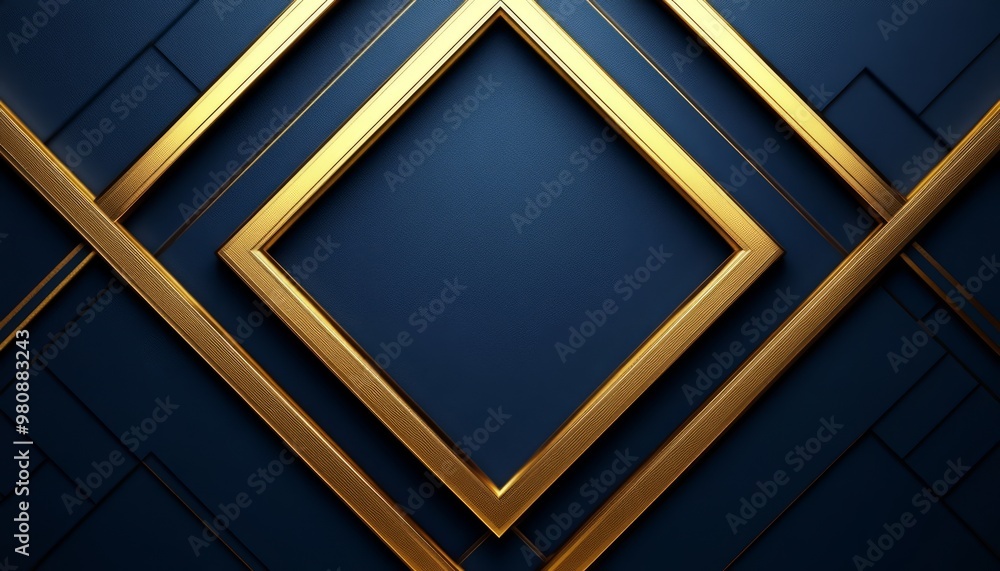 Abstract Geometric Pattern with Golden Frames on a Deep Blue Background Abstract Geometric Pattern with Golden Frames on a Deep Blue Background