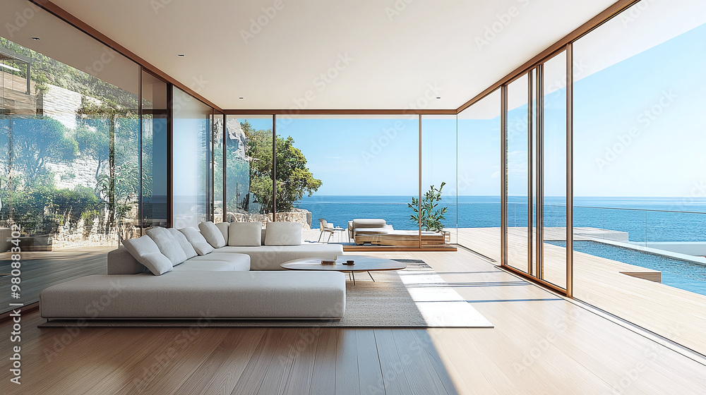 Fototapeta premium Minimalist interior design of modern living room.