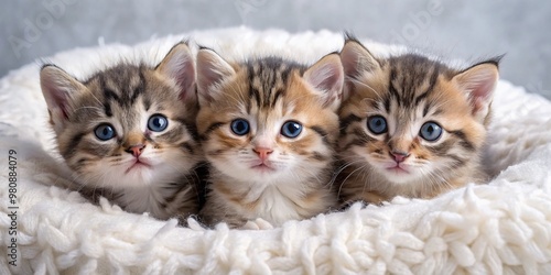 Fluffy balls of fur, tiny paws, and big round eyes, a trio of adorable little kittens cuddle and