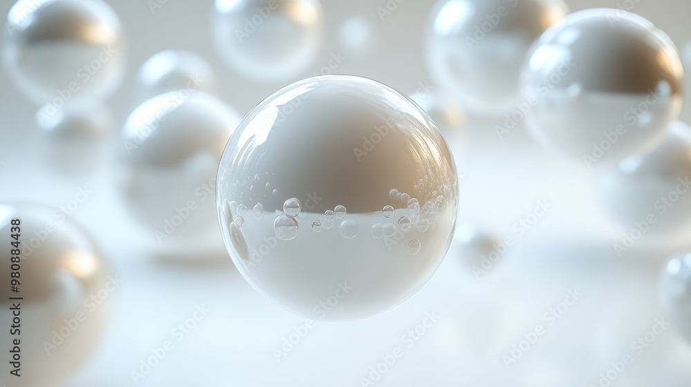 A collection of floating, translucent spheres with bubbles. A collection of floating, translucent spheres with bubbles.