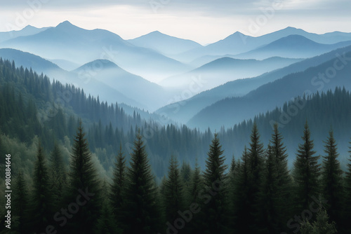 mountains carpathian coniferous forests high quality photo breathtaking view evergreen pine trees illustration