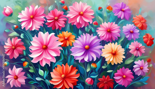 Blooming flowers with rich colors and vitality.