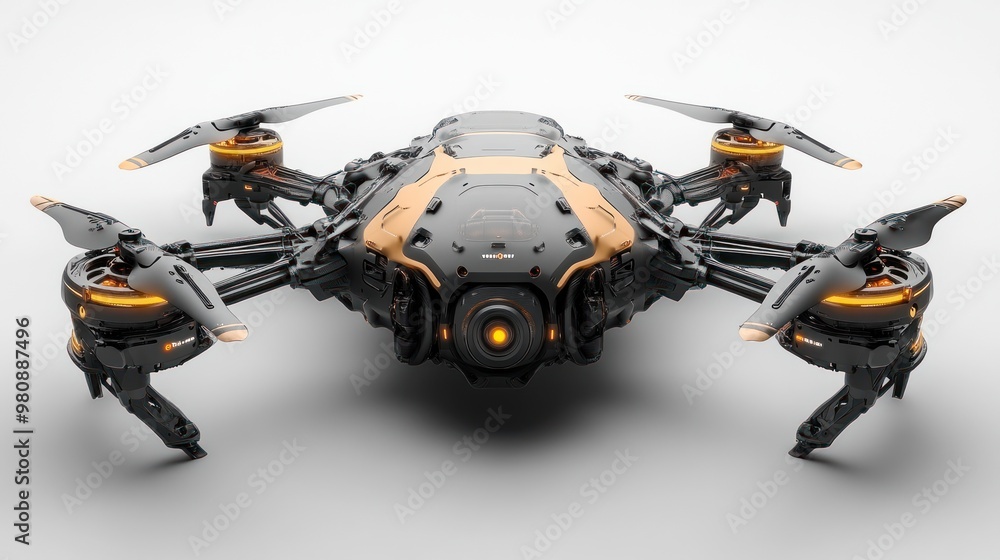 Futuristic drone with sleek design and advanced technology.