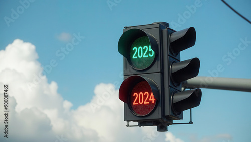 Happy new year 2025 traffic light