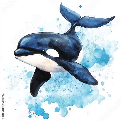 Orca watercolor clipart illustration isolated