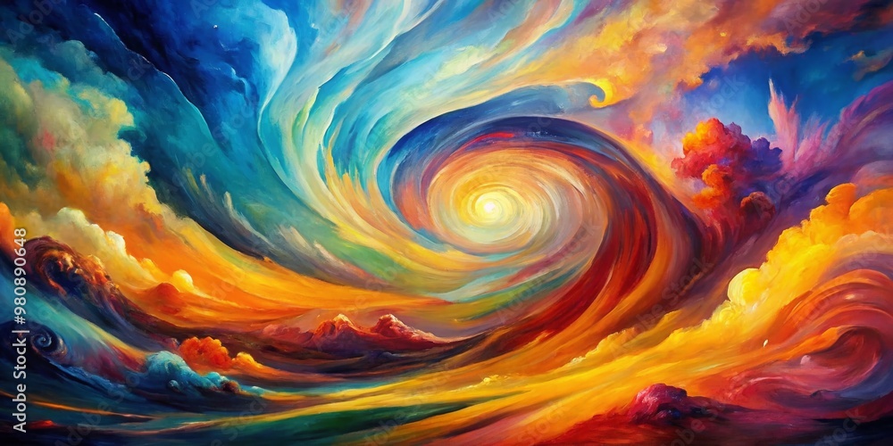 Vibrant abstract oil painting featuring swirling colors and impressionist brushstrokes on a dreamy, surreal background, ideal as a modern poster for wall decor enhancement. Vibrant abstract oil painting featuring swirling colors and impressionist brushstrokes on a dreamy, surreal background, ideal as a modern poster for wall decor enhancement.