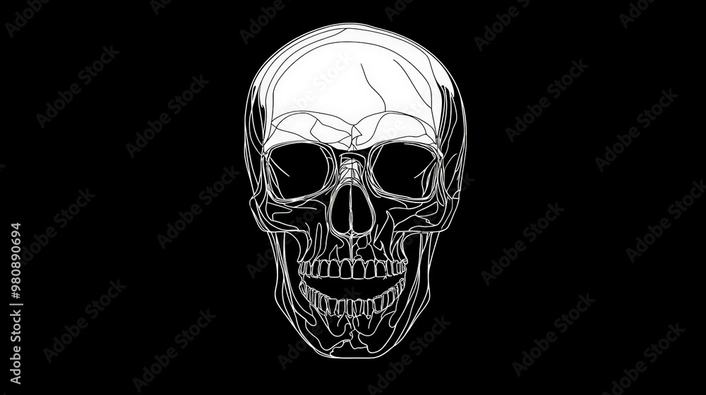 Obraz premium Skull outline with minimal details, simple and clean, black and white