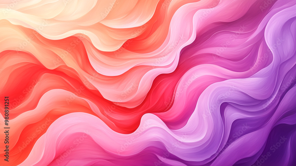 Obraz premium A vibrant abstract pattern showcasing flowing waves of color in shades of pink, orange, and purple, perfect for modern designs.