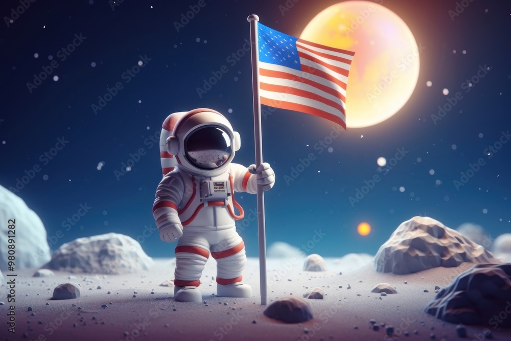 Fototapeta premium Astronaut night flag astronomy.
