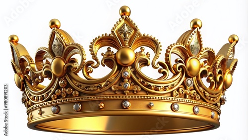 Golden ornate crown illustration with intricate designs and regal adornments, perfect for luxury, royalty, or photo