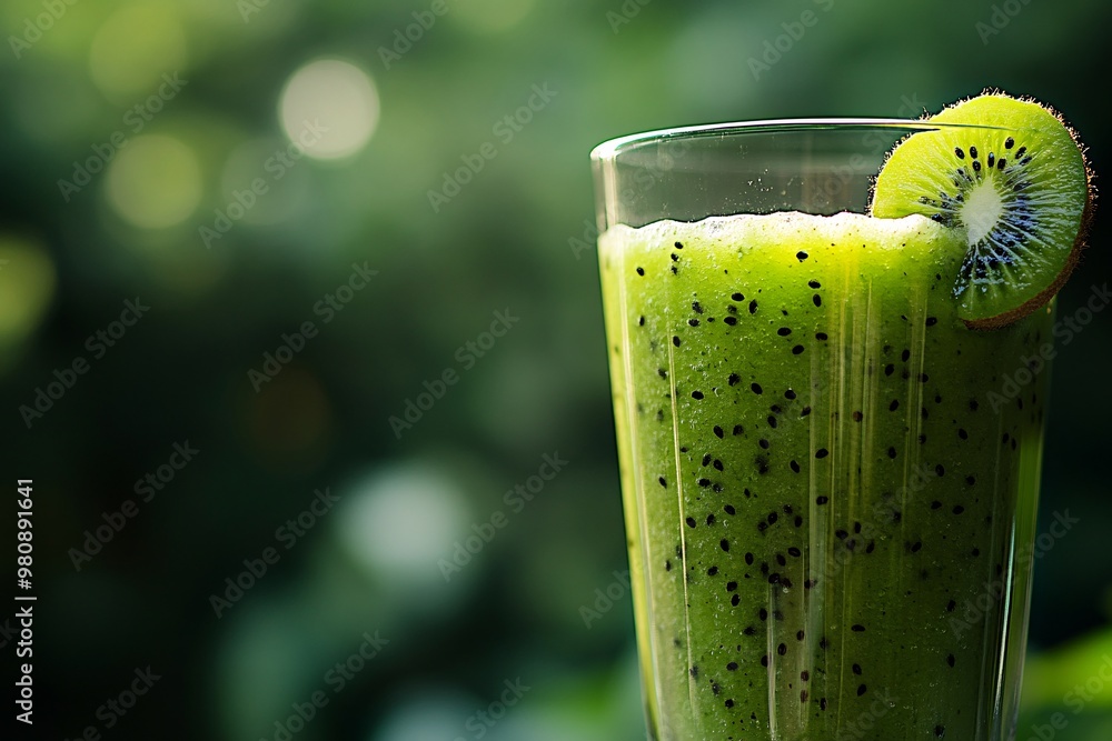 Fresh Kiwi Smoothie in Glass with Green Background Fresh Kiwi Smoothie in Glass with Green Background