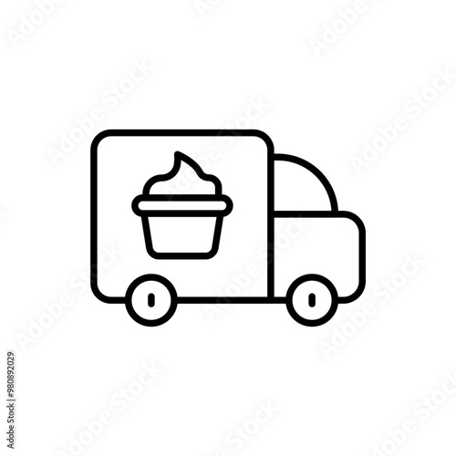 Ice cream truck outline icons, minimalist vector illustration ,simple transparent graphic element .Isolated on white background