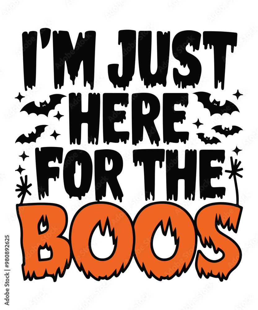 Fototapeta premium Funny Halloween T-Shirt Design: 'I'm Just Here for the Boos' with Pumpkins