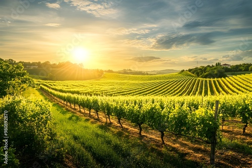 Wallpaper Mural Picturesque Vineyard at Sunset with Lush Grapevines and Serene Landscape Torontodigital.ca