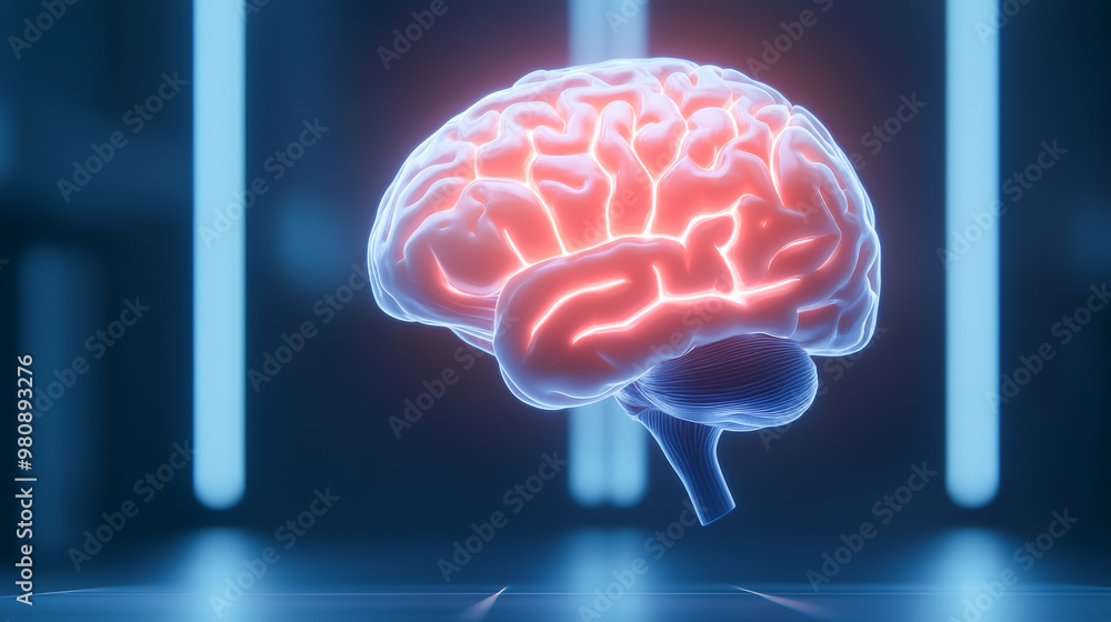 A vibrant, glowing brain in a futuristic setting, showcasing neural pathways and technology in a captivating visual representation. A vibrant, glowing brain in a futuristic setting, showcasing neural pathways and technology in a captivating visual representation.