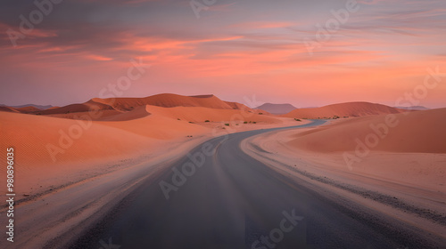 Desert Road at Sunset with Pink Sky