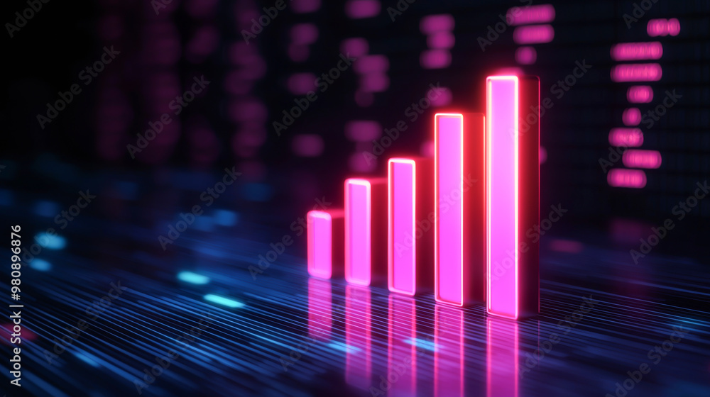 Vibrant neon data visualization with bars showcasing growth, perfect for finance, technology, and business themes. Vibrant neon data visualization with bars showcasing growth, perfect for finance, technology, and business themes.