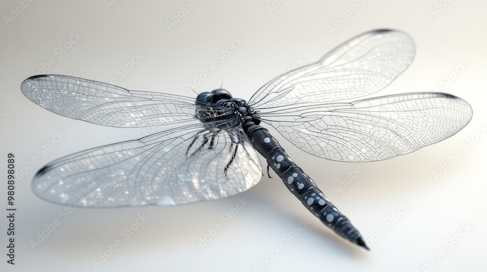 A detailed depiction of a dragonfly showcasing its wings and body. A detailed depiction of a dragonfly showcasing its wings and body.