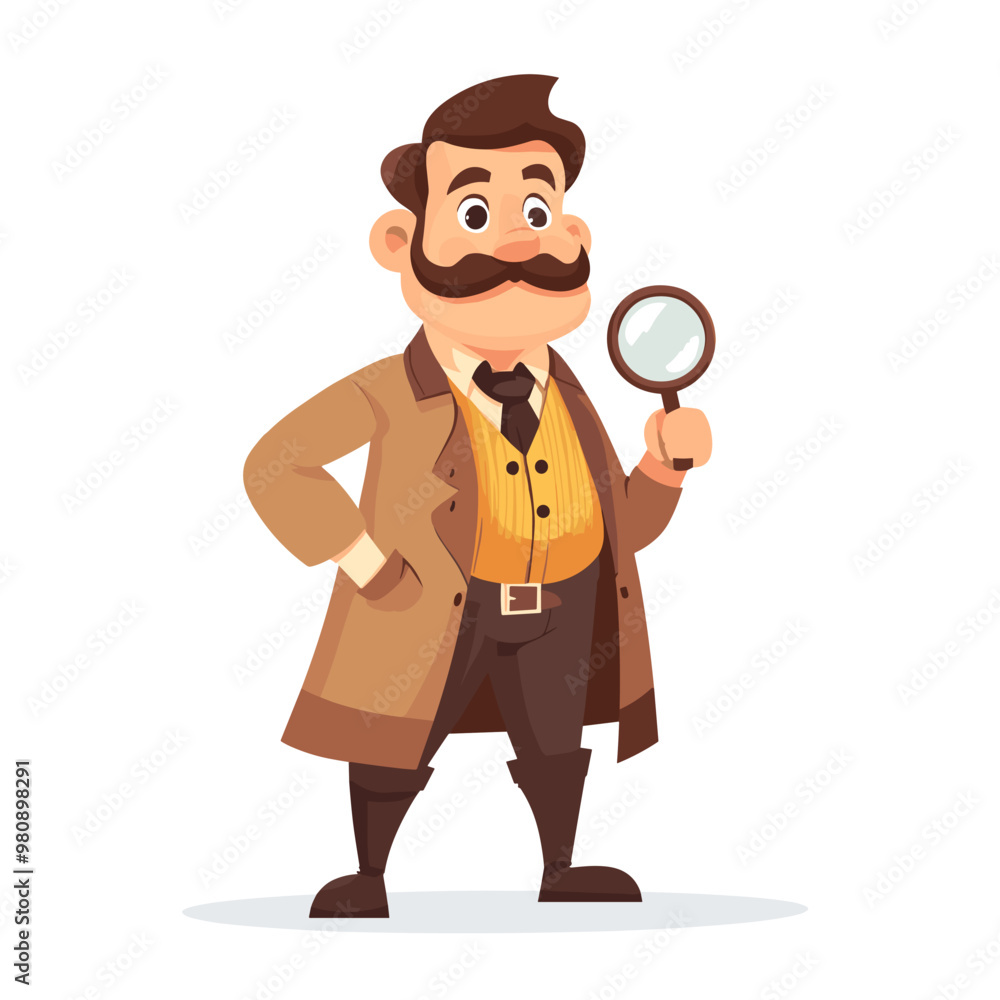 vector detective with magnifying glass on white background .Generative AI vector detective with magnifying glass on white background .Generative AI