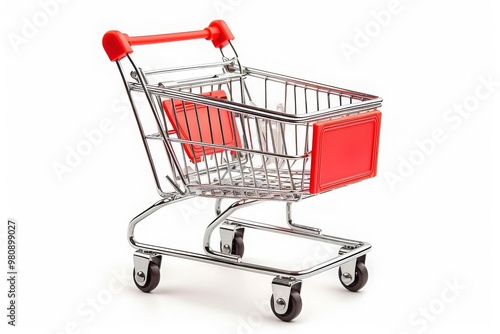 Empty metal shopping cart isolated on white, MZ