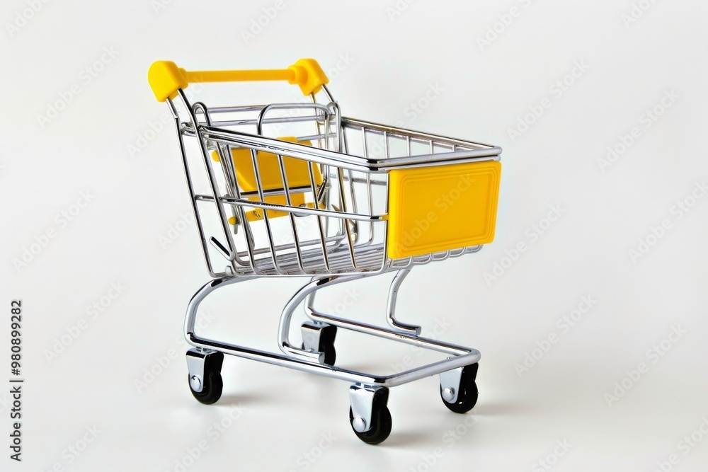 Empty metal shopping cart isolated on white, MZ Empty metal shopping cart isolated on white, MZ