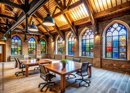 Historic Abbey Business Park in Cheltenham, Gloucestershire, features modern office furniture amidst stunning photo