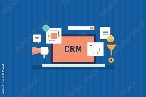 CRM, Customer relationship management. Business using CRM software for managing customer, Business CRM, Vector illustration background.
