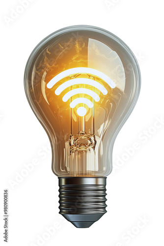 Smart lightbulb with glowing Wi-Fi symbol